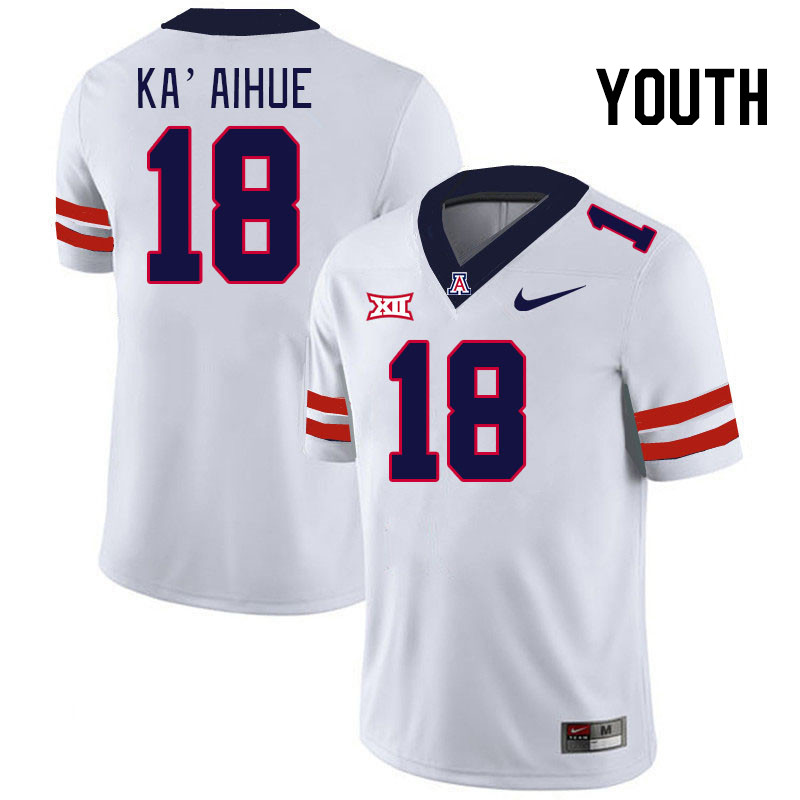 Youth #18 Kamuela Ka'aihue Arizona Wildcats Big 12 Conference College Football Jerseys Stitched-Whit